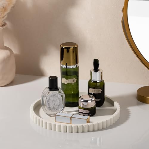 Round Bathroom Tray Silicone Kitchen Counter Decor Vanity Organizer Decorative Coffee Table Tray for Perfume, Candle, Soap Dish, 9 Inch, Beige - color: Beige, size: 9"