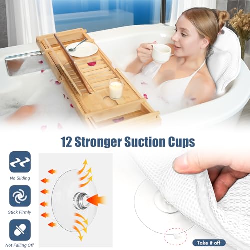 Full Body Bath Pillows for Tub Luxury Bathtub Pillow Cushion for Head,Shoulder,Back&Lumbar Support Thick Tub Pillow for Bathtub for Women Soft 5D Air Mesh Mat 12 Non-Slip Power Suction Cups (White) - color: White Bath Pillow