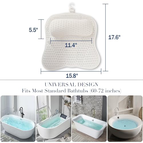 Luxury Bath Tub Pillows for Head and Neck, 4D Breathable Air Mesh Bath Pillow with Non-Slip Suction Cups, Ergonomic Back Support Spa Gifts
