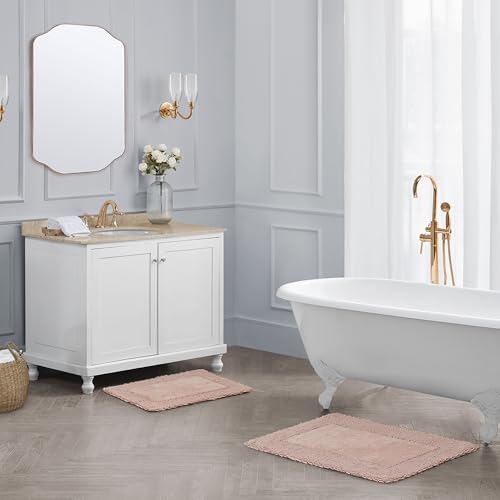 Laura Ashley Ruffle Border 100% Cotton Bath Rug Set, Blush Pink, 17" x 24"/ 20" x 32" - color: Blush, size: 1'5" x 2'8" (Rectangular)