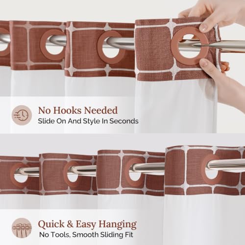 Farmhouse Shower Curtain with Snap-in Liner, No Hooks Needed Fabric Shower Curtains with Tassels for Rustic Bathroom Decor, with Window,with Magnets,Water Repellent&Machine Washable,Orange,71x74Inch - color: Orange-window, size: 71"W x 74"L (Pack of 1)