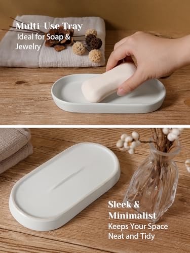 INGOFIN 3 Pcs Ceramic Bathroom Accessory Set - Liquid Soap Dispenser, Toothbrush Holder & Tray, Bathroom Counter Set, Countertop Essentials for Home, Guest Bathroom, or Office Use, White - style: Liquid-White