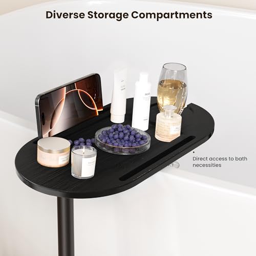 Bathtub Tray Table, Freestanding Bath Side Table Tub Tray Caddy, 3 Layer Bamboo Bath Board Shelf, Bathtub & Bathroom Accessories, New Home Gift for Mom, Housewarming, Anniversary, Wedding - color: Black