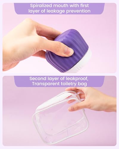 Mrsdry Travel Containers for Toiletries 4 Pack, TSA Approved Travel Size Toiletries, Travel Size Containers, With Clear Bag Leak Proof Silicone Jars, Travel Essentials Creams Jars Carrying Small Items - color: Purple, size: 3 oz