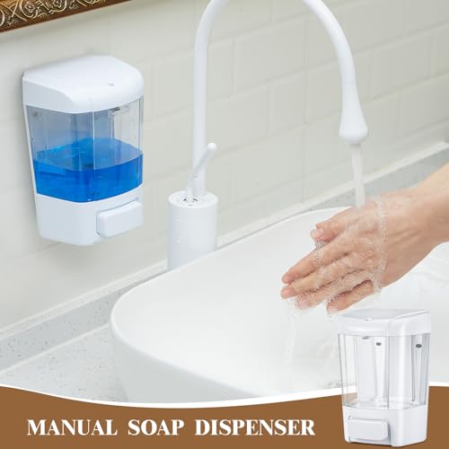 Hushee 4 Pcs Plastic Wall Mounted Soap Dispenser Commercial Manual Soap Containers Wall Dispenser for Kitchen Shower Hotel Liquid Shampoo Gel Chamber(27 oz 800 ml,White) - color: White, size: 27 oz 800 ml