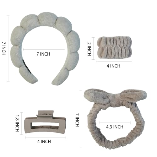 7 Pcs Spa Set, Facial Headband and Wristband Set, Skincare Accessories, College Style Girl Idea Gifts, Hair Accessories for Women and Girls（Light Coffee ） - color: Light Coffee