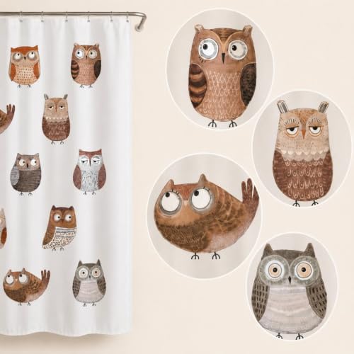 Funny Owl Shower Curtain for Kids Bathroom, Cute Cartoon Animal Fabric Shower Curtain, Whimsical White Bathroom Decor for Boys and Girls, 72x72 Inch - color: Owl