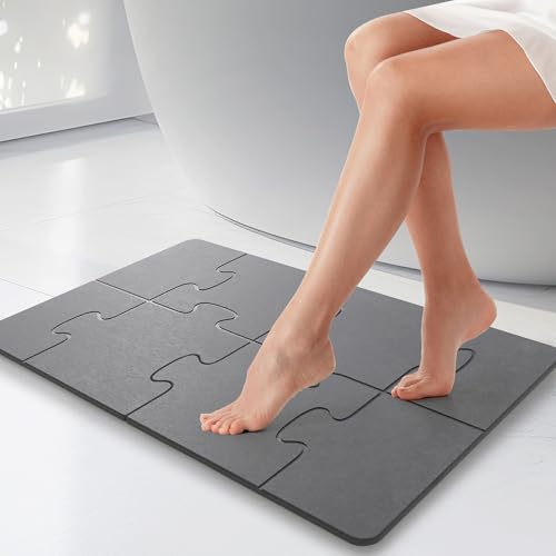 Stone Bath Mats for Bathroom - Foldable Quick Drying Bath Mat(Dark Gray B) | Diatomaceous Earth Bath Mat,, Super Absorbent Stone Shower Mat,Easy to Clean No Smell, Fast Drying for Bathroom and Kitchen - color: Dark Gray B, size: 19.7 x 31.5 inches (Rectan