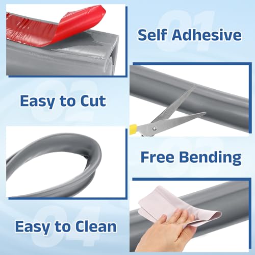 uxcell Flexible Shower Water Barrier, 118" TPE Shower Edge Water Stopper Blocker Splash Guard for Bathtub Sink Washing Machine Dry and Wet Separation, 1.18"W x 1.77"H, Grey - color: Gray, size: 118"L x 1.18"W x 1.77"H