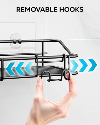 Nieifi Shower Caddy Shelf with Hooks Storage Rack Organizer Adhesive Stainless Steel without Drilling for Bathroom, Lavatory, Washroom, Restroom, Shower, Toilet, Kitchen (Black, 3 Pack) - color: Black, size: 3 Pack