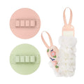 3-Pack Bath Scrubber Kit: 2 Silicone Exfoliating Pats & Double-Sided Long Handle Back Scrubber Bath Puff for Deep Cleansing. (Pink & Green & Pink) - color: Pink & Green & Pink