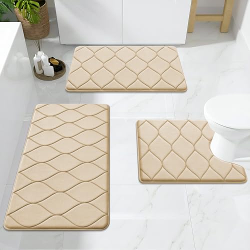 Smiry Memory Foam U-Shaped Toilet Mat 24"x20", Ultra Soft Non-Slip Bathroom Floor Mat, Water Absorbent & Machine Washable Commode Contour Rug for Toilet Home Decor, Beige - color: Beige, size: 24"x20" Contour Rug