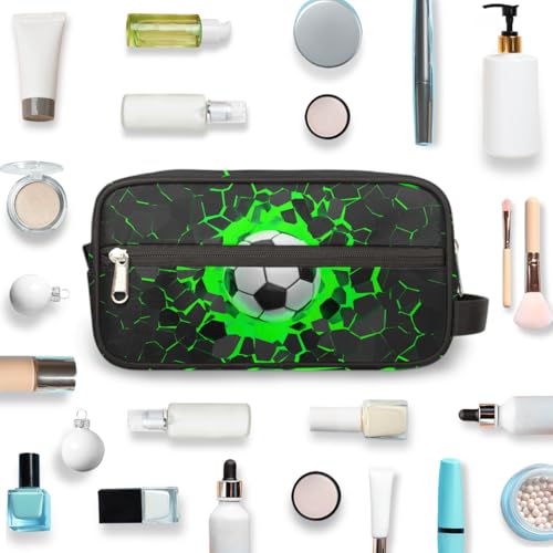 Kids Travel Toiletry Bag - Waterproof Hanging Cosmetic Hygiene Bags for Boys Men - Large Shave Kit for Toiletries Accessories Bathroom Stuff, Green Soccer Ball - color: Green Soccer Ball