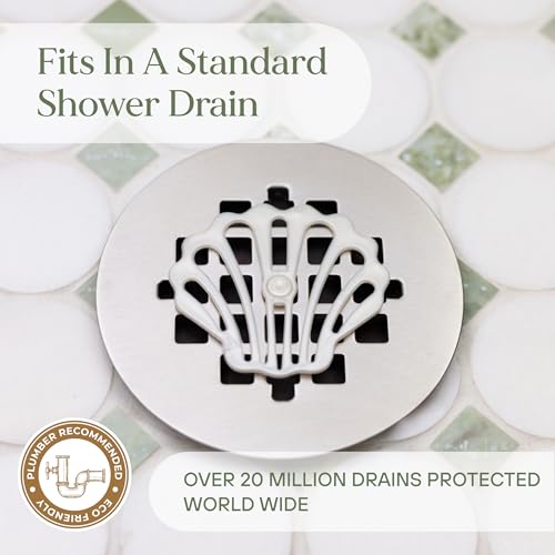 DrainWig Shower Drain Hair Catcher – Disposable Bathroom Hair Trap, Easy to Install in Shower Drain Cover, Helps Prevent Clogs – As Seen on Shark Tank - Bathroom Accessories - Shell (2-Pack) - color: White Ocean, size: 2 Count