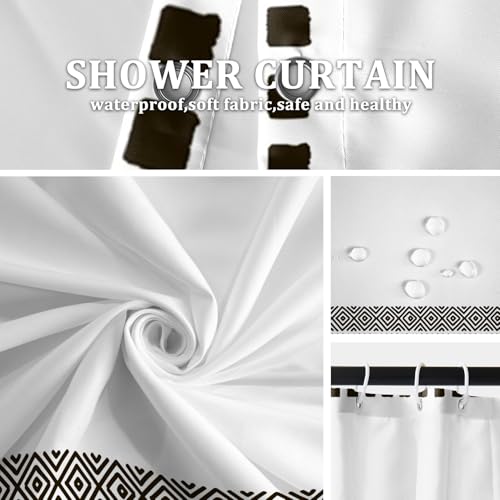 AOFOTO Bohemian Shower Curtain Tassel Boho Black and White Striped Geometric Pattern Shower Curtains for Bathroom Waterproof Bath Curtain Sets with Hooks Bathroom Home Decor 70x70 Inches - color: Black Square, size: 70"W x 70"L (Pack of 1)