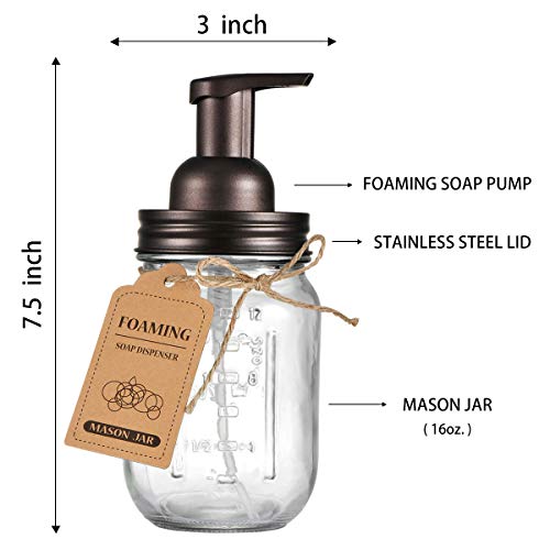 SheeChung Mason Jar Foaming Soap Dispenser-Rustproof Stainless Steel Lid & Foaming Soap Pump, Refill Foam Hand Soap Dispenser Glass for Bathroom Kitchen Vanities, Countertops-Bronze (2 pk) - color: Bronze-2pcs