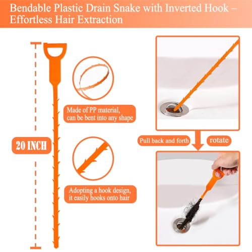 79 Inch Drain Snake Hair Drain Clog Remover Tool, Flexible Sink Snake Drain Cleaner Tool Set, Plumbing Snake for Toilet Sewer Shower Kitchen Bathroom Tub Clogged Hair Removal Cleaning Tool Set