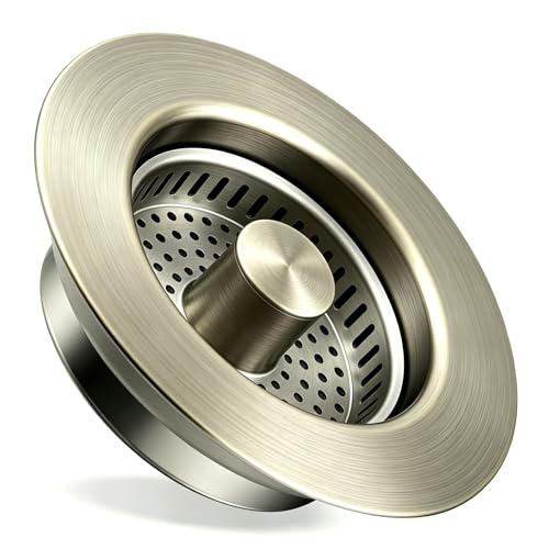 Kitchen Sink Drain Strainer 3 in 1, 304 Stainless Steel Pop Up Sink Stopper, Anti-Clogging Sink Drain Strainer for US Standard Kitchen Drain (Light Bronze) - color: Light Bronze, size: 1 Pack