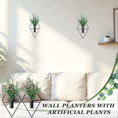 Canlierr 2 Pieces Wall Decor Hanging Planters with Artificial Plants Metal Hanging Vase Indoor Plants Holder Modern Boho Wall Art for Bathroom Bedroom Living Room Decor(Black,Eucalyptus) - color: Black, size: Eucalyptus