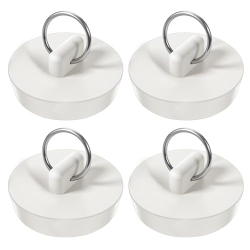 4 Pcs Bath Tub Drain Plug with Hanging Ring, White Bath Plug Stopper for Tub with Hanging Ring, Rubber Bathtub Plugs Fits 1-1/2 Inch to 1-5/8 Inch Rubber Sink Plugs for Bathroom, Bathtub, Sewers