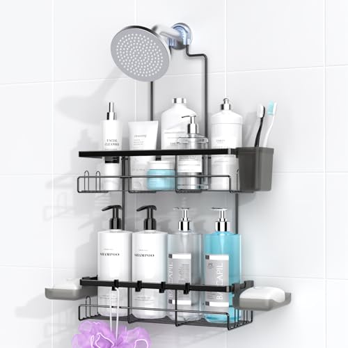 AKTECKE Shower Caddy Hanging Bathroom Organizer: Rustproof Shelf for Inside Shower - No Drilling Racks Over Showerhead - Bath Shelves for Shampoo Soap - color: Black