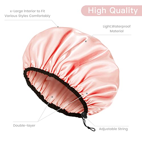 Auban Shower Cap for Women, Adjustable Reusable, Extra Large, Double-Layer Waterproof Bathing Cap, Waterproof Exterior, EVA Lining, Hair Cap for All Hair Lengths, 3 Colors - color: Leopard-champagne-black