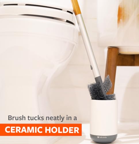 Full Circle Scrub Queen, Bathroom Toilet Brush with Ceramic Holder and Instant-Dry Coating for Mold & Mildew Prevention, More Hygenic Toilet Cleaning Scrubber, Replaceable Head, White - color: Starter Kit, style: Toilet Brush