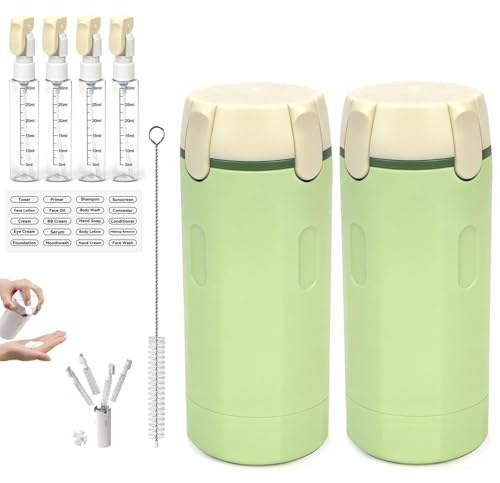 4 in 1 Travel Dispenser,4 Pack 30ML Travel Bottles for Toiletries,Refillable Leak Proof Portable Bottle Set for Shampoo,Shower Gel,Suitable for Travel,Gym,Vacation,Camping (Green-2) - color: Green-2