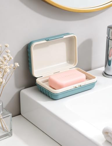 WUECO Travel Bar Soap Dish Holder for Shower, Soap Case with Lid, Portable Soap Box with Drainage Tray for Bathroom, Gym, Hiking, Outdoor, Camping Essentials