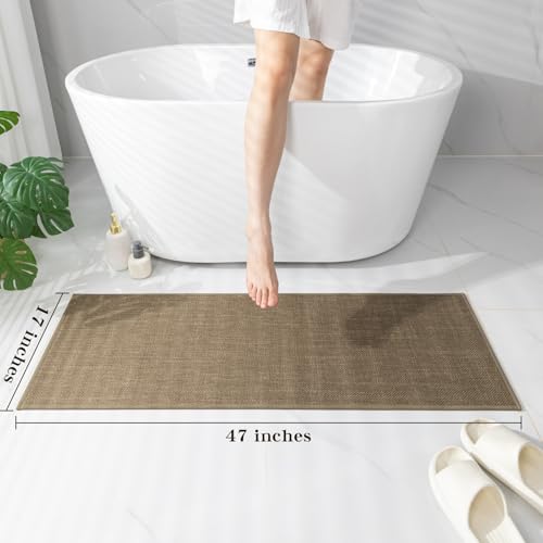 chakme Bathroom Rugs 47x17, Ultra Thin Non Slip Bath Mat Runner Quick Dry Absorbent Bath Mat for Bathroom Floor, (Dark Beige, 47"x17") - color: Dark Beige, size: 1'5" x 3'11" (Rectangular)