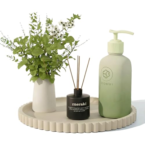 HighHerz Silicone Bathroom Countertop and Vanity Tray, Round Silicone Bathroom Tray, Modern Bathroom Decor, Coffee Table Decor, Decorative Tray for Candle, Perfume, Plants (Khaki, 9 inch) - color: Khaki, size: 9"