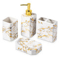 4 Piece Bathroom Accessories Set - White Bathroom Accessory Sets Includes Lotion Dispenser, Toothbrush Holder Tumbler, and Soap Dish - Glossy Finish (Marble, White) - color: White
