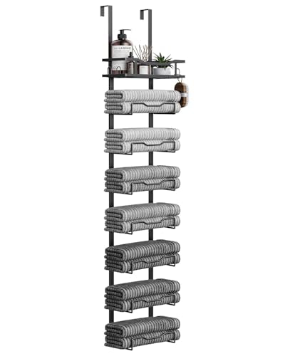 Aetyord Hanging Towel Racks for Bathroom No Drill - Over The Door 8-Tier Bath Towel Storage Organizer for Small Bathrooms - Back Door Large Tiered Towel Holder Hanger for Rolled Towels RV Camper BLACK - color: Black, size: 8 Tier