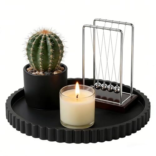 Silicone Bathroom Tray, Round Vanity Tray, 9-inch, Black, Storage Decorative Vanity Coffee Table Decor for Perfume