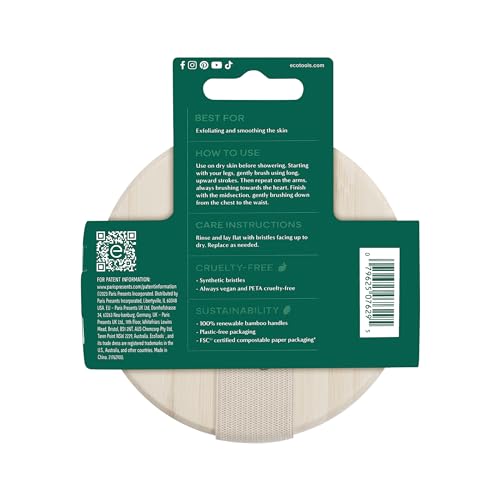 EcoTools Dry Body Brush, For Post Shower & Bath Skincare Routine, Removes Dirt & Promotes Blood Circulation, Helps Reduce Appearance of Cellulite, Eco-Friendly, Vegan & Cruelty-Free, 1 Count - size: 1 Count (Pack of 2)