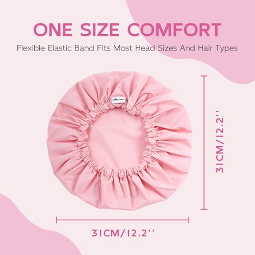 Years Calm Shower Cap for Women Waterproof Reusable – 27g Ultra Lightweight Double-Layer Shower Bonnet, Secure Fit for Long, Curly Hair, Travel & Spa (Pink) - color: Pink