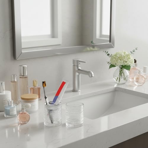 Glass Toothbrush Holder, Clear Bathroom Toothbrush Holder Set, 10oz Bathroom Tumbler Cup, Bathroom Storage Cup Organizer for Tooth Brush, Toothpaste and Makeup Brush - color: Clear