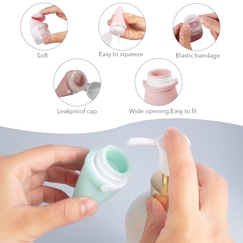 1oz Silicone Travel Bottles for Toiletries (4-Pack), TSA Approved Leakproof Toiletry Bottles with Locking Lid, Refillable Travel Size Containers for Shampoo, Body Wash, Camping & Trips (WH,GN,PNK) - color: WH,GN,PNK
