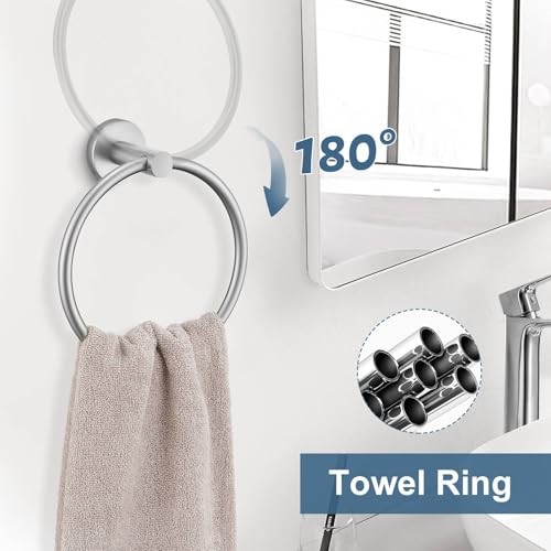 Brushed Nickel Bathroom Hardware Accessories Set, 5 Pieces Round Towel Bar Set Toilet Paper Holder Towel Rail Set for Bathroom Stainless Steel Wall Mounted Bathroom Set,23.6 in - color: Brushed Nickel, size: 5 Pieces A