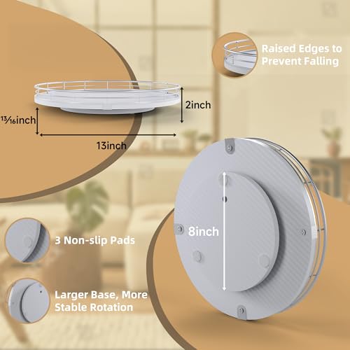 13" Lazy Susan Turntable Organizer for Table Top, Round Wooden Lazy Susan for Cabinet Kitchen Decor Centerpieces Coffee Table, Storage Condiments Spices, Bathroom Vanity Tray for Soap, White - color: White&silver, size: 13"