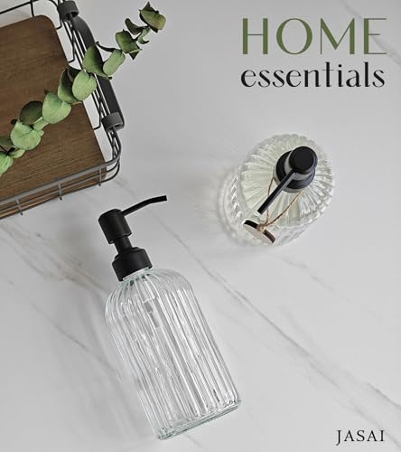 JASAI 2PACK 18Oz Simple Glass Soap Dispensers with Black Pump, Refillable Kitchen soap Dispenser with Vertical Stripe, Bathroom Soap Dispenser for Bathroom Hand soap, Dish Soap, Lotion. - color: Clear-black Pump-2p, size: 2 Pack
