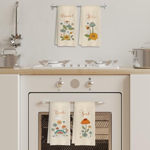 Boho Botanical Bathroom Hand Towels Set of 4, Relax Breathe Soak Unwind Decorative Hand Towels for Gym Yoga Spa Bathroom Decor, 16x24 Inches(Style G) - color: G