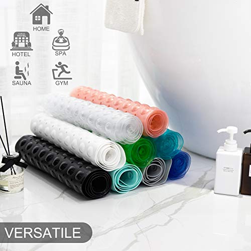 TEESHLY Bathtub Mats for Shower Tub, Extra Long Non-Slip 39 x 16 Inch Bath Mat with Drain Holes and Suction Cups, BathMat for Bathroom with Machine Washable (Clear Blue) - color: Clear Blue