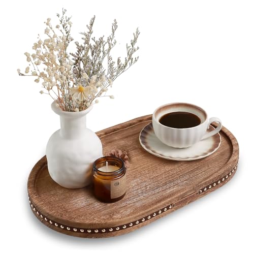 Decor Decorative Round Tray 11.81in for Home Decor for Coffee Table Farmhouse Kitchen Table Living Room Bathroom Centerpiece Tray Decor Oval Rustic - color: Oval Rustic