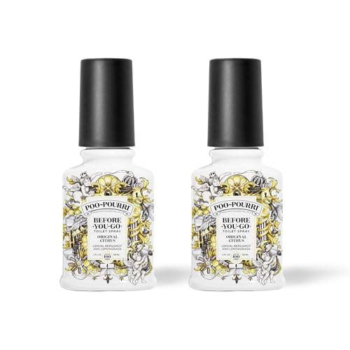 Poo-Pourri Before-You-Go Toilet Spray, Original Citrus, 2 Fl Oz, 2 Pack, Up to 100 Uses, Bathroom Odor Deodorizer with Essential Oils, Travel Essentials, TSA Approved Size, Lemon Bergamot - size: 2 Fl Oz (Pack of 2)