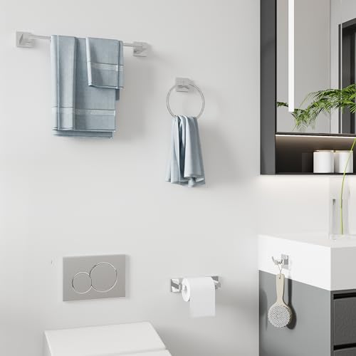 Ruacq Toilet Paper Holder-Hand Towel bar 18 Inch-Towel Ring-Towel Hooks for Bathromms-4 Pcs Bathroom Hardware Accessories Set Stainless Steel and Zinc Alloy Modern Wall Mounted, Large - color: Chrome, size: 4pcs