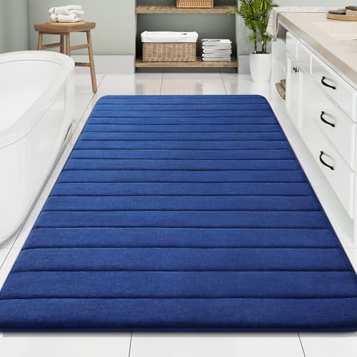 Buganda Memory Foam Bath Mat, 70" x 46", Ultra Soft Bathroom Rugs, Water Absorbent and Machine Washable Bath Rug Runner for Bathroom, Shower, and Tub, Navy Blue - color: Navy Blue, size: 70" X 46"