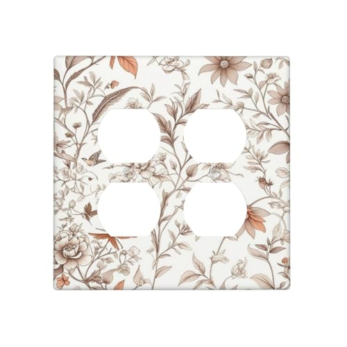 Light Switch Cover Plate Boho Floral Beige Flower And Leaf Botanical 2 Gang Duplex Outlet Covers GFCI Decorative Switch PlatesWall Plates for Bathroom Bedroom Decor - color: Boho Floral Beige Flower And Leaf Botanical, size: 2 Gang Duplex - 4.6 x 4.5 IN