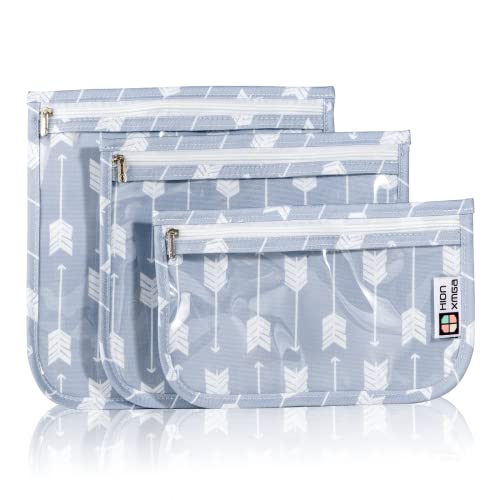 HIONXMGA TSA Approved Toiletry Bag, Set of 3 Clear Travel Toiletry Bag Quart Size Zipper Travel Pouch, Waterproof Makeup Cosmetic Bag for Women Men Kids Toiletries Carry on, Arrow a - color: Arrow a