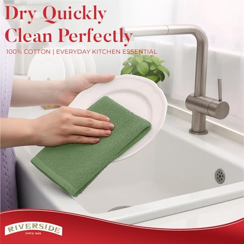 RIVERSIDE Bar Mop Towels Pack of 12, 16x19 Inches, 100% Ring Spun Cotton Terry Cloth Kitchen Towel, Highly Absorbent & Reusable Multipurpose Cleaning Rags for Bathroom, Hotel, Restaurant, Sage Green - color: Sage Green, size: Bar Mop (PK 12)